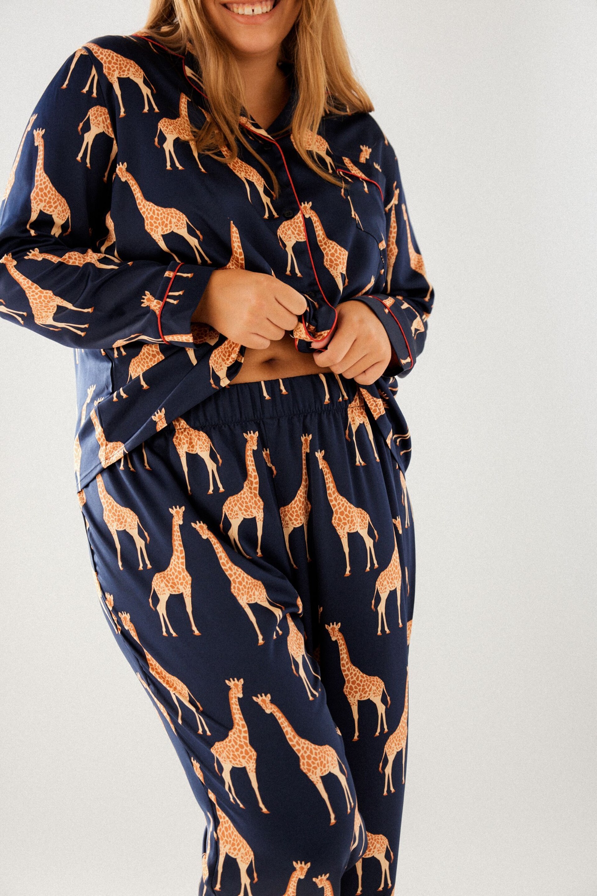 Chelsea Peers Blue Curve Satin Button Up Long Pyjamas Set - Image 2 of 5
