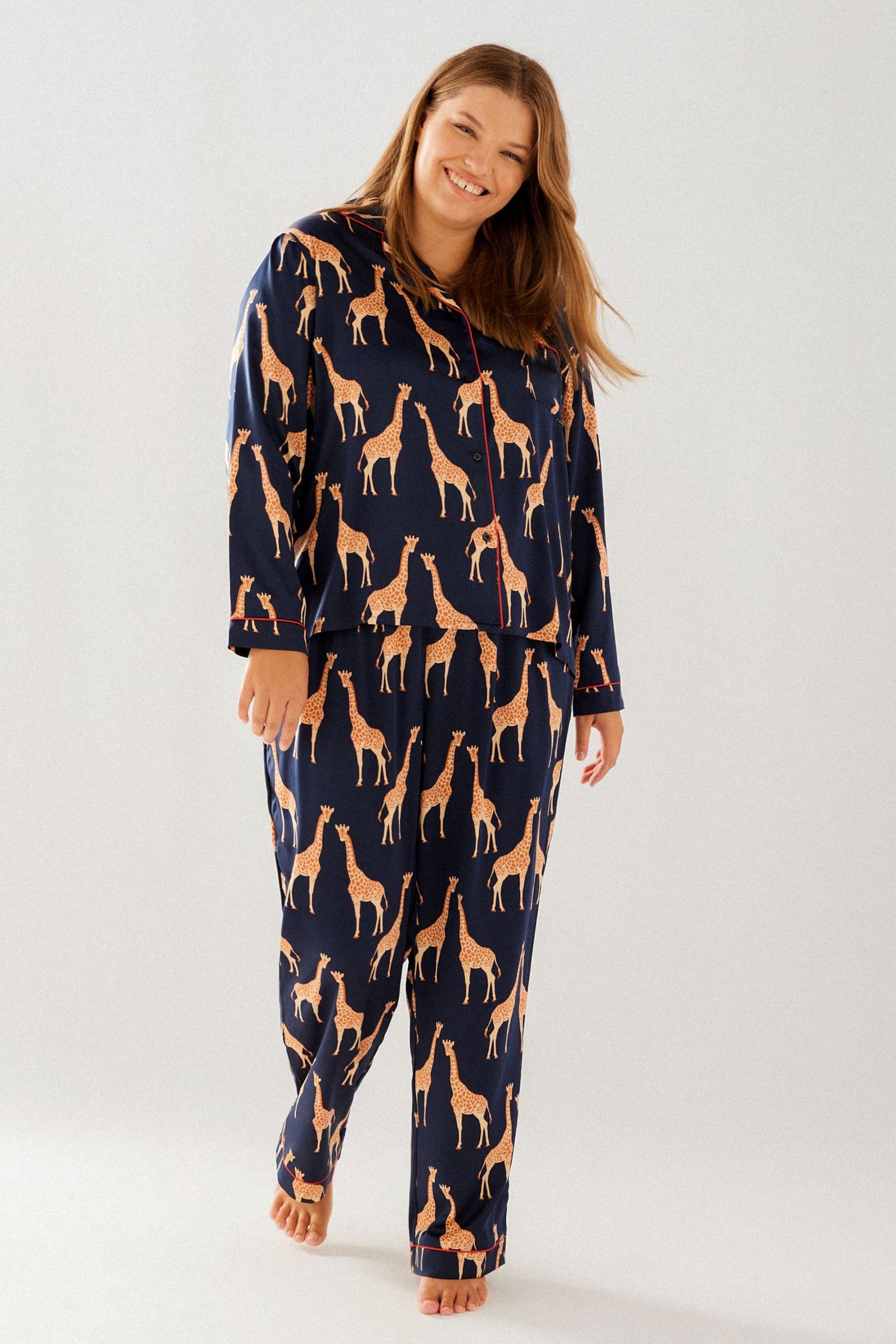 Chelsea Peers Blue Curve Satin Button Up Long Pyjamas Set - Image 5 of 5