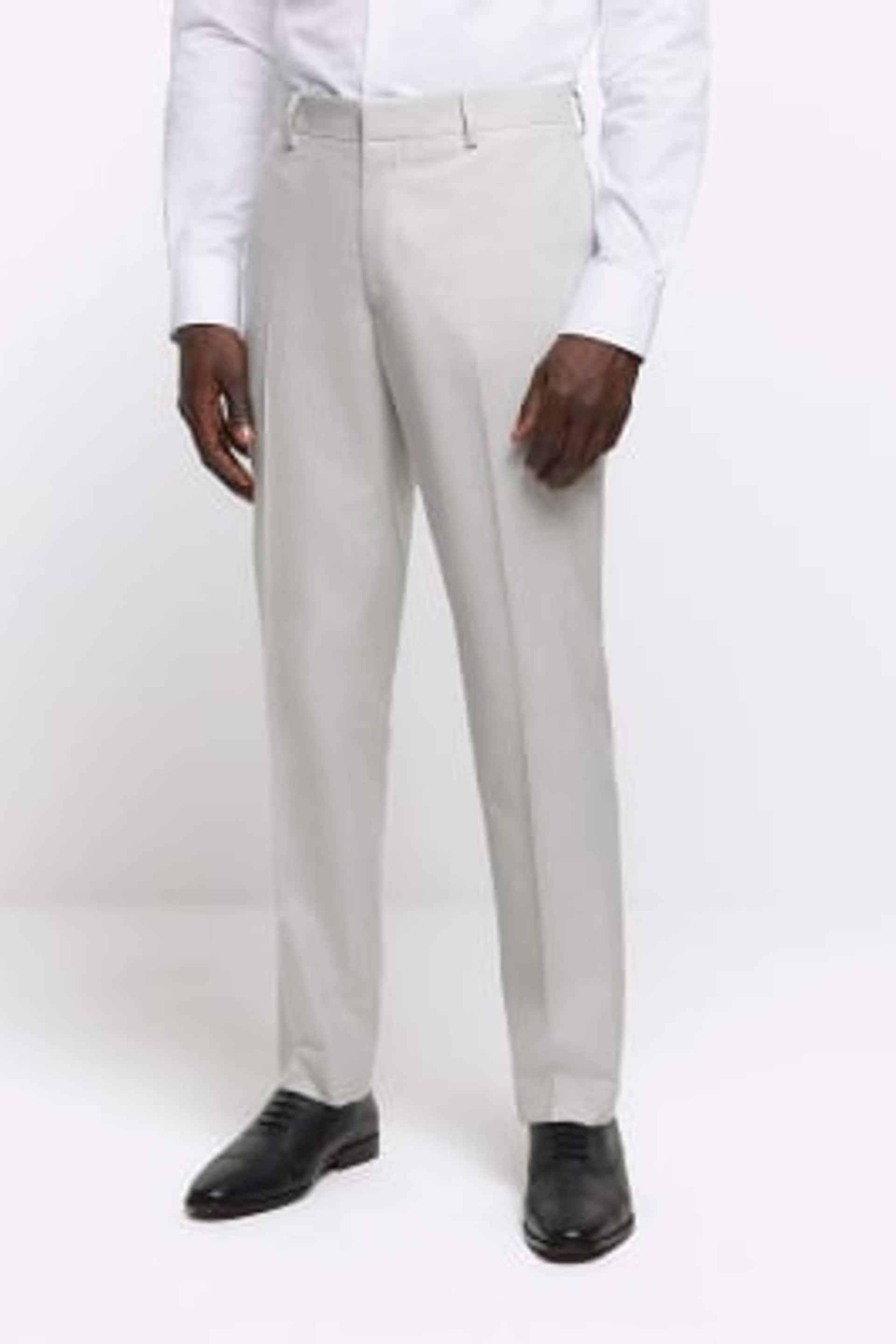 River Island Cream Ecru Dobbie Slim Fit Texture Suit Trousers - Image 1 of 6