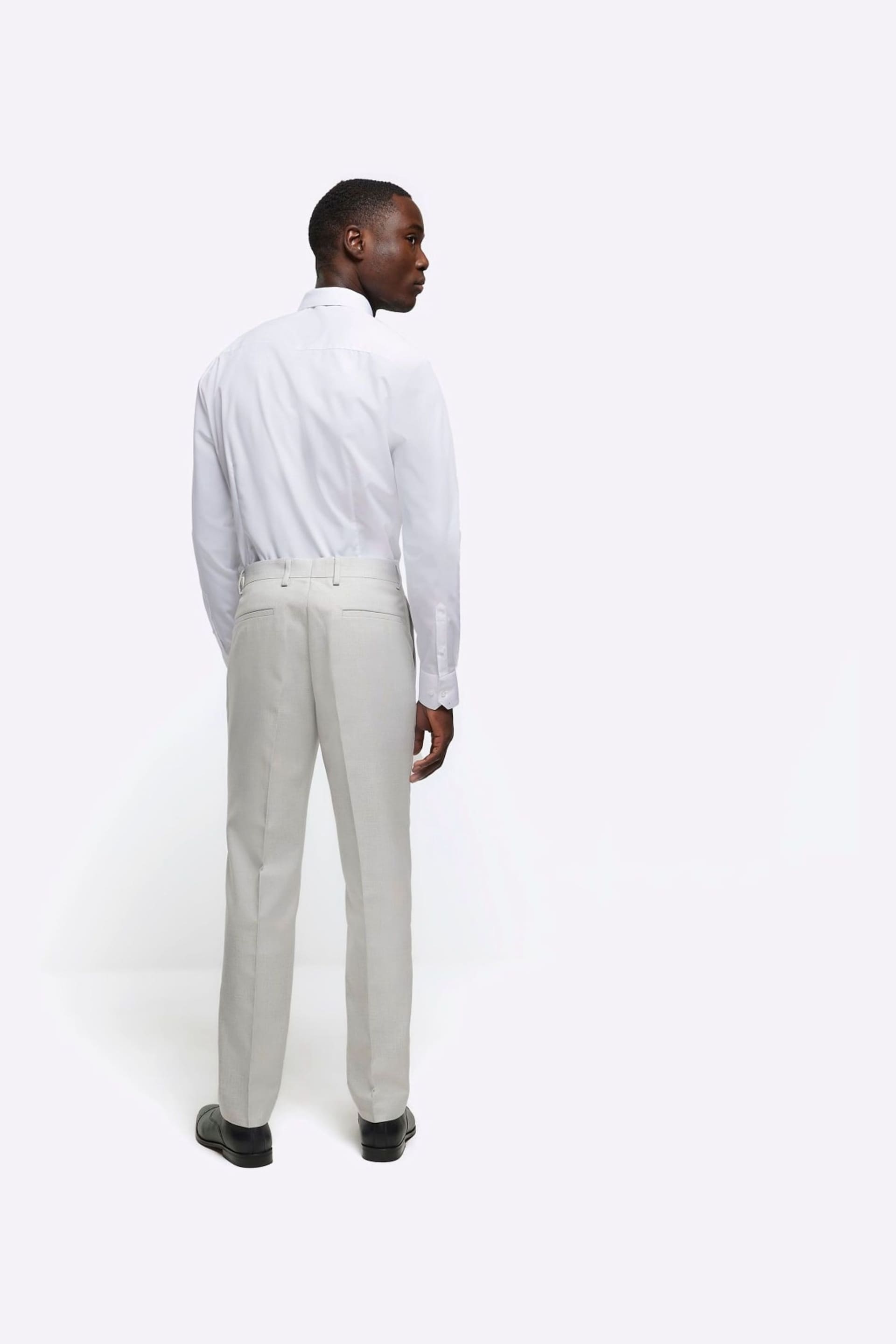 River Island Cream Ecru Dobbie Slim Fit Texture Suit Trousers - Image 3 of 6