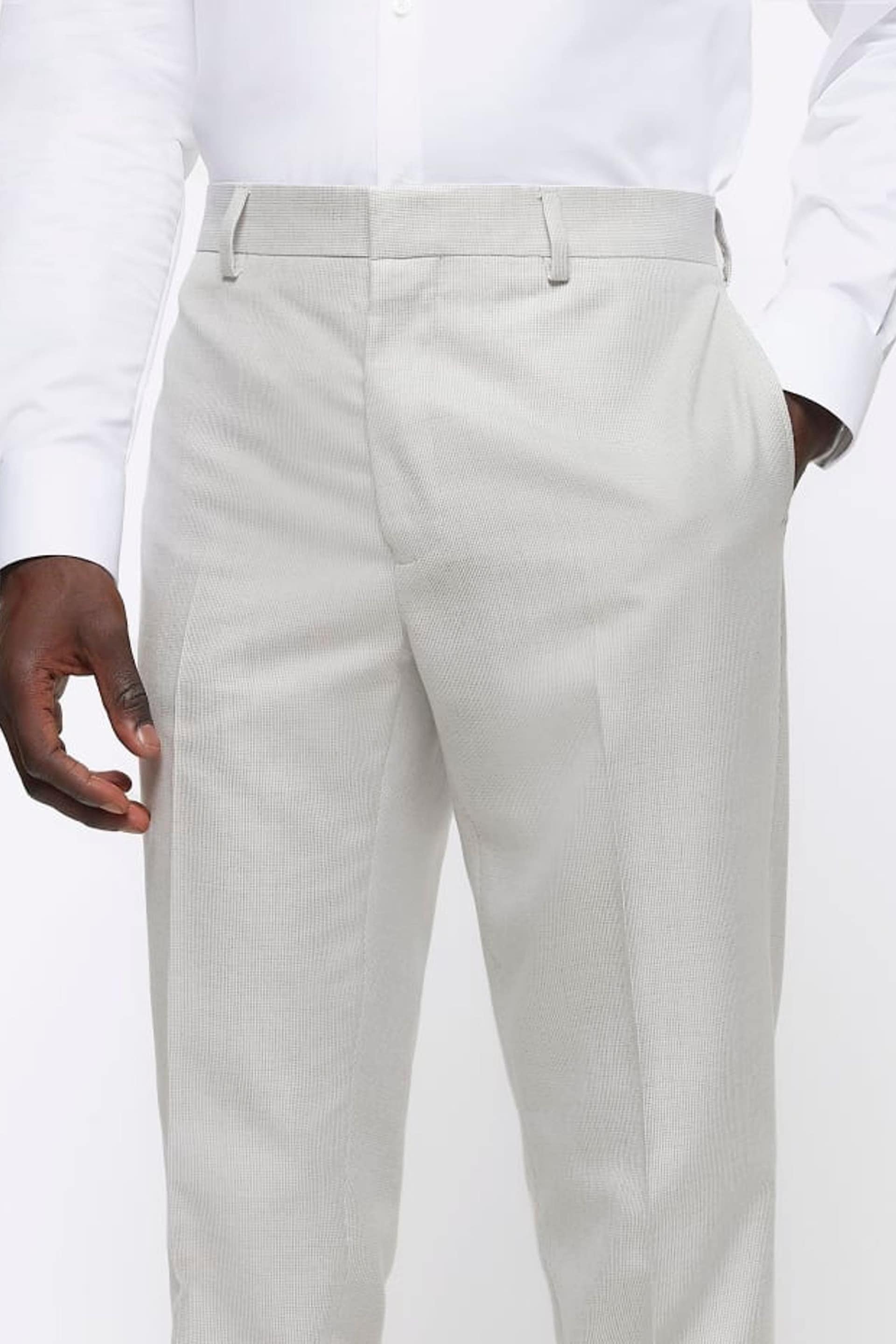 River Island Cream Ecru Dobbie Slim Fit Texture Suit Trousers - Image 4 of 6