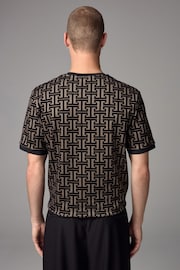 Black/Gold Geo Pattern Texture Relaxed T-Shirt - Image 2 of 7