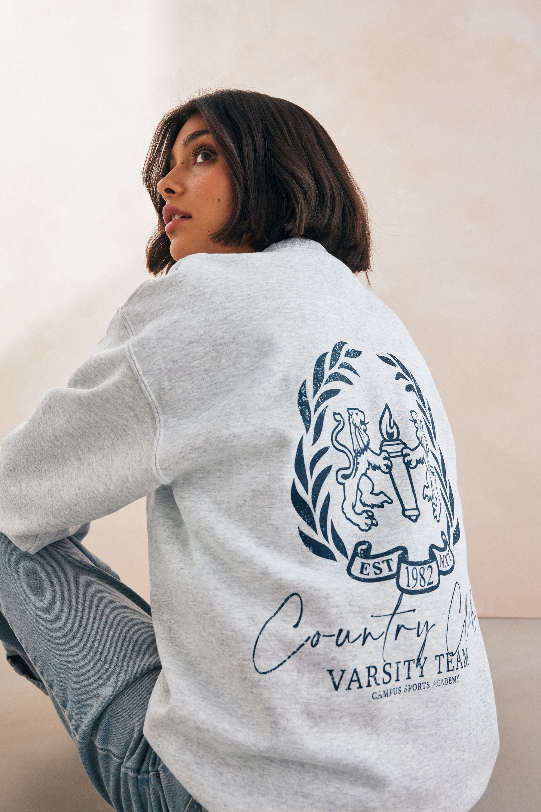 Buy Grey Crest Sweatshirt from Next Luxembourg
