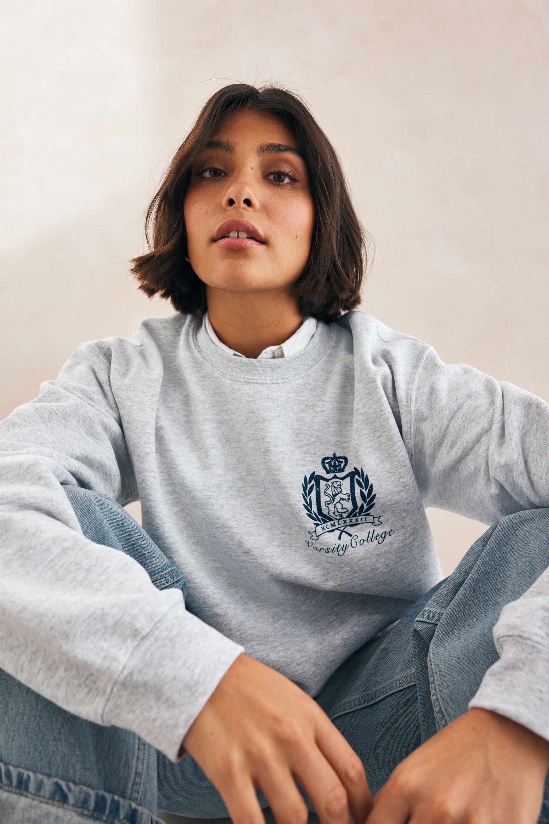 Buy Grey Crest Sweatshirt from Next Luxembourg