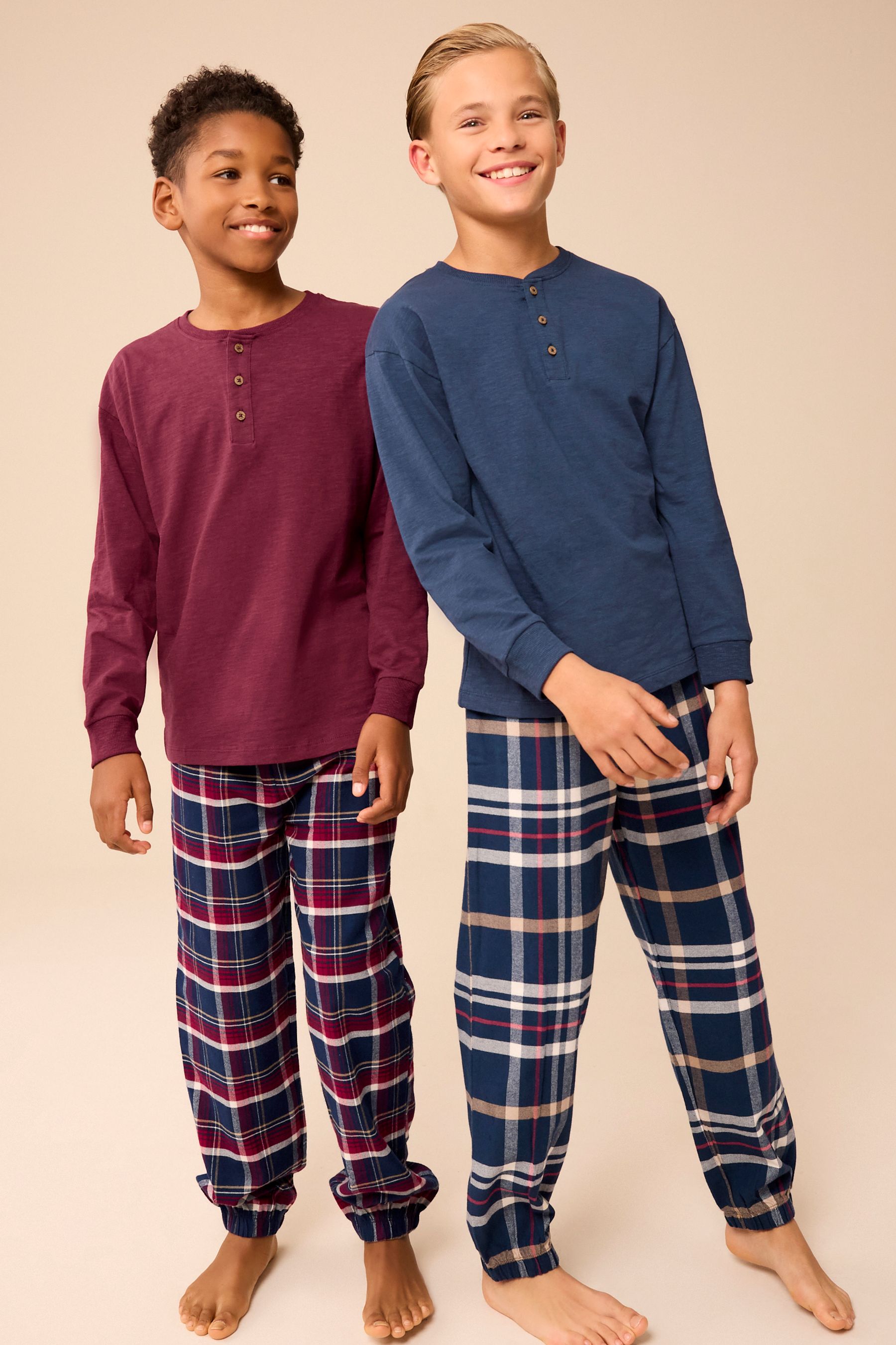 Buy Navy Blue Burgundy Red 2 Pack Long Sleeve Woven Check 100 Cotton Pyjamas 3 16yrs from the Next UK online shop