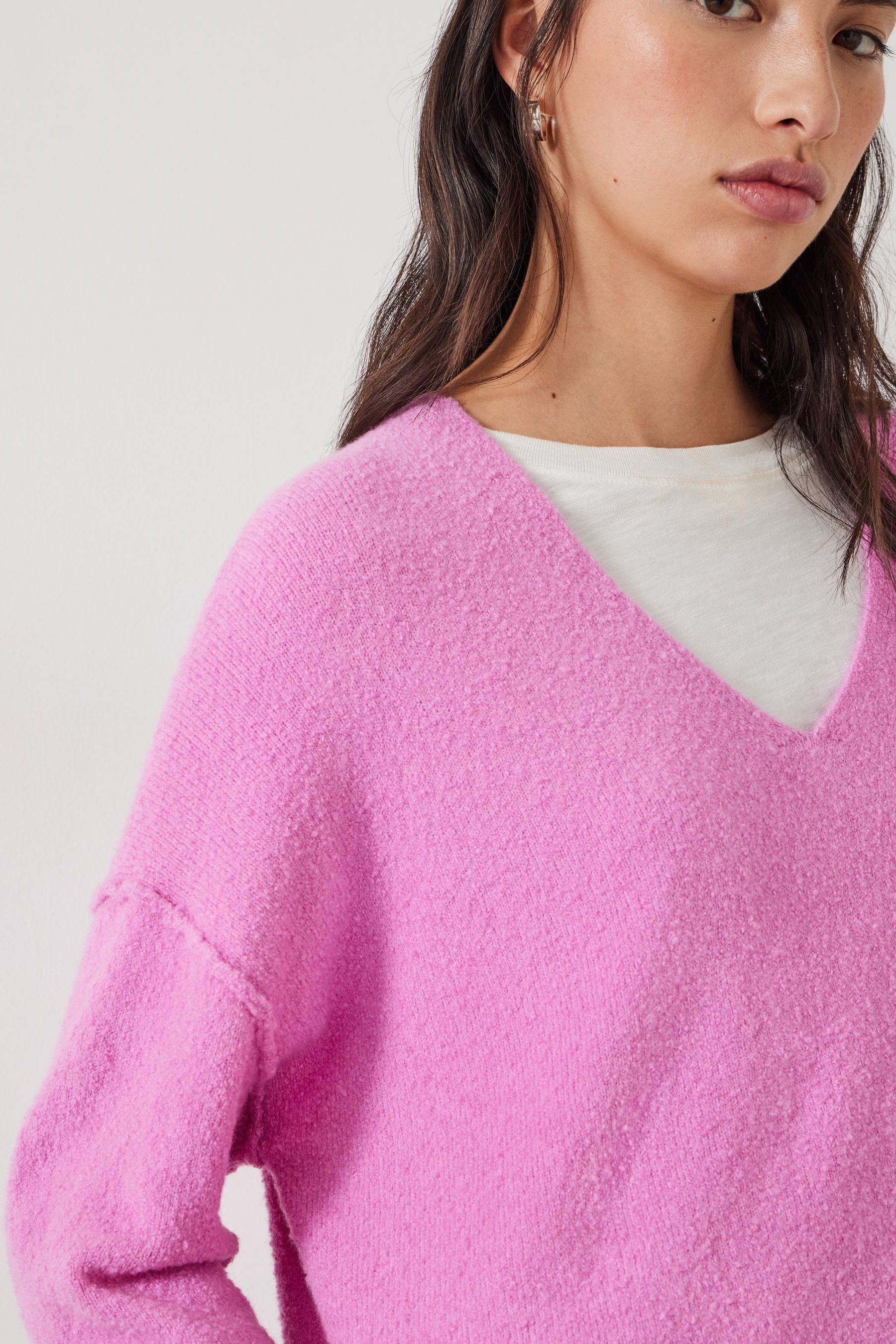 Buy Hush Pink Carinda V Neck Knitted Jumper from Next Luxembourg