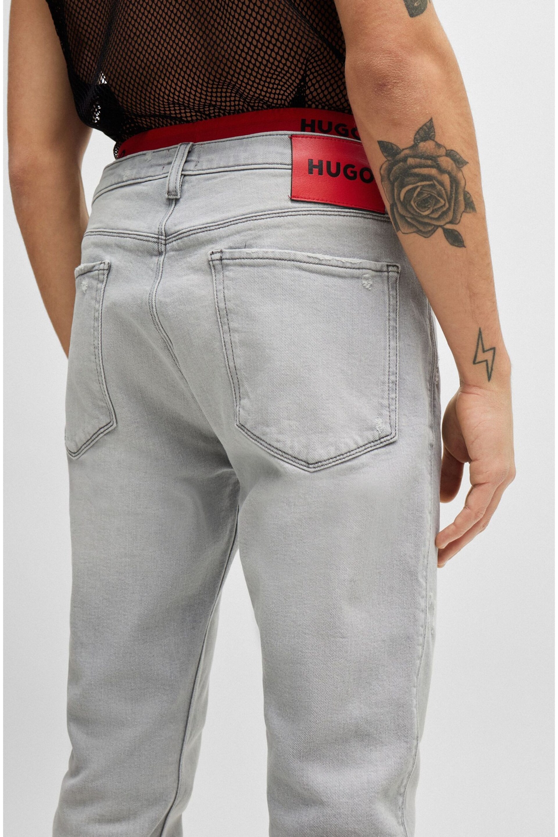 HUGO Grey Slim-Fit Jeans in Light-Grey Denim - Image 3 of 5