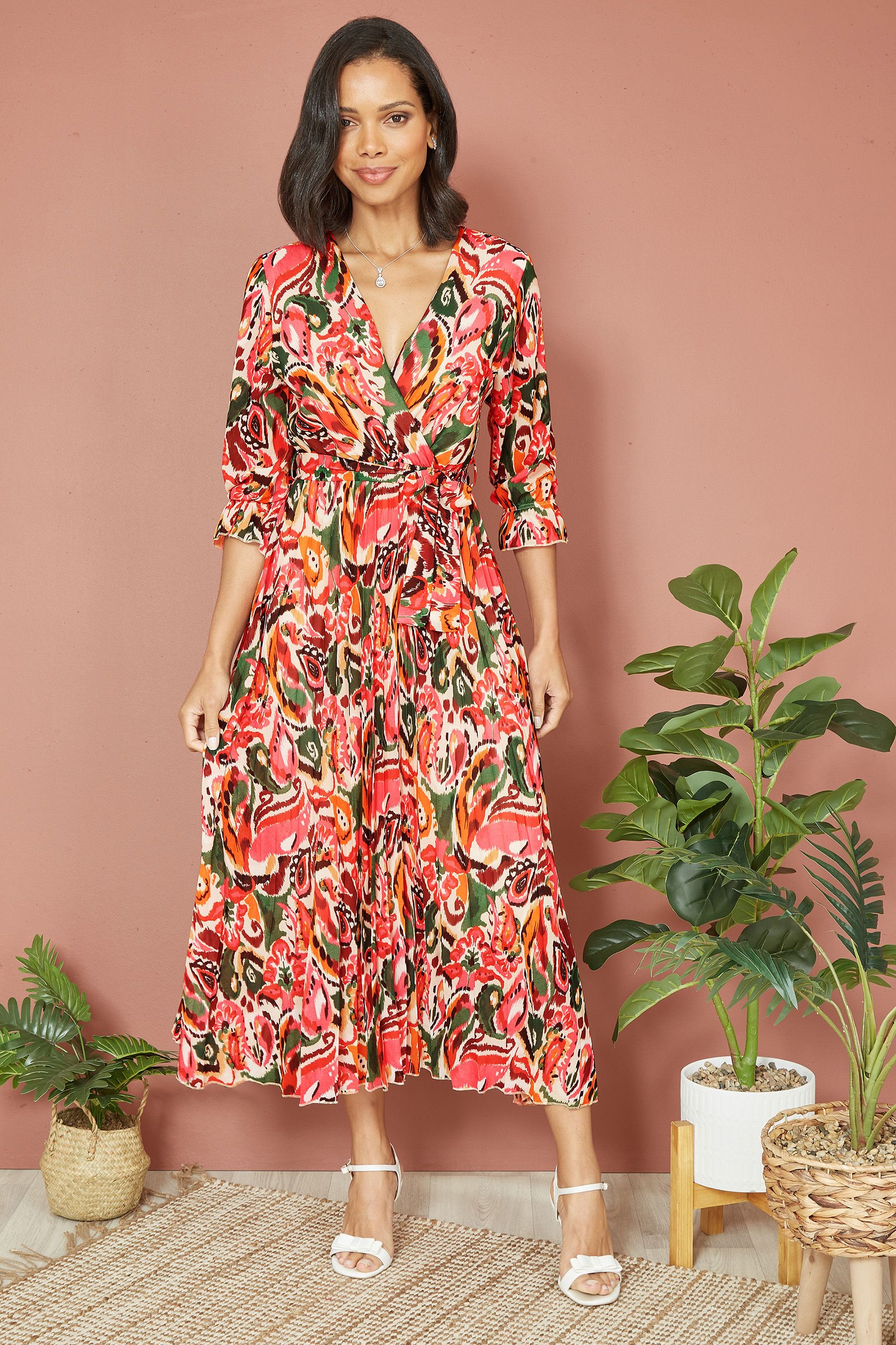 Buy Yumi Pink Paisley Pleated Midi Dress With Pleats from Next Canada