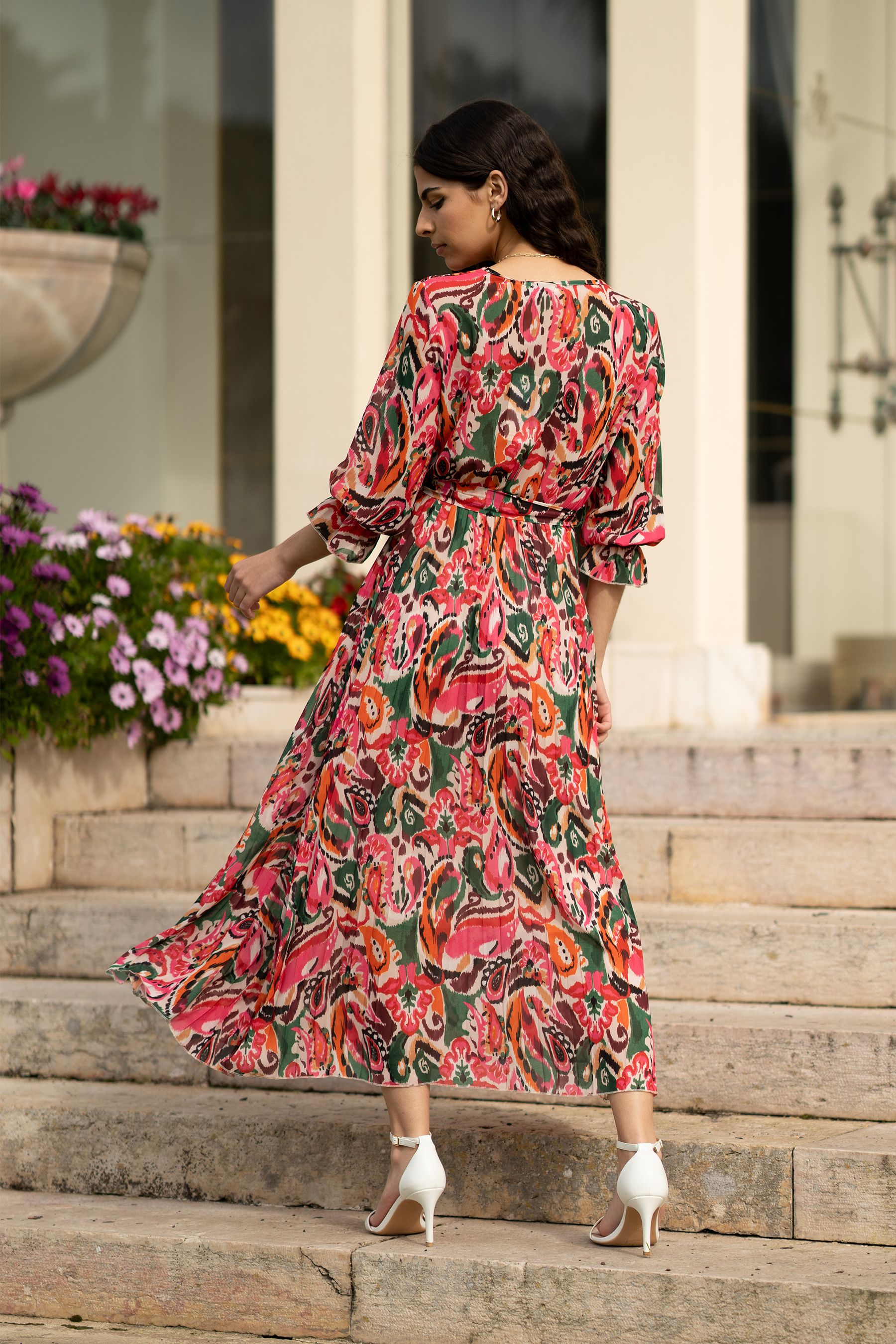 Buy Yumi Pink Paisley Pleated Midi Dress With Pleats from Next Canada