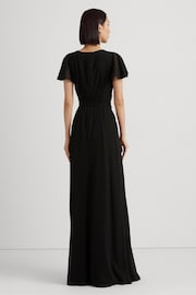 Lauren Ralph Lauren Belted Georgette Flutter Sleeve Black Gown - Image 3 of 9