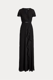 Lauren Ralph Lauren Belted Georgette Flutter Sleeve Black Gown - Image 9 of 9