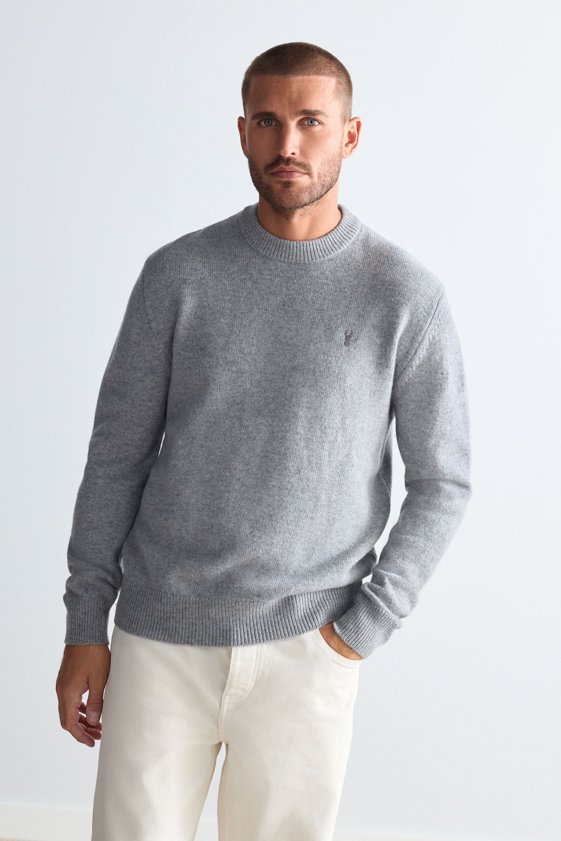 Buy Grey Regular Fit 100 Lambswool Crew Jumper from Next Luxembourg