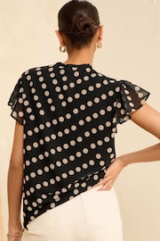 Love & Roses Black Polka Dot V Neck Flutter Sleeve Blouse - Image 3 of 4