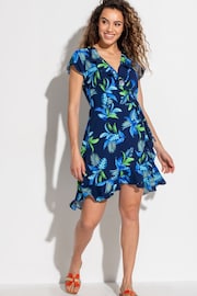 Pour Moi Blue Print LENZING™ ECOVERO™ Viscose Frill Wrap Beach Dress - Image 1 of 4