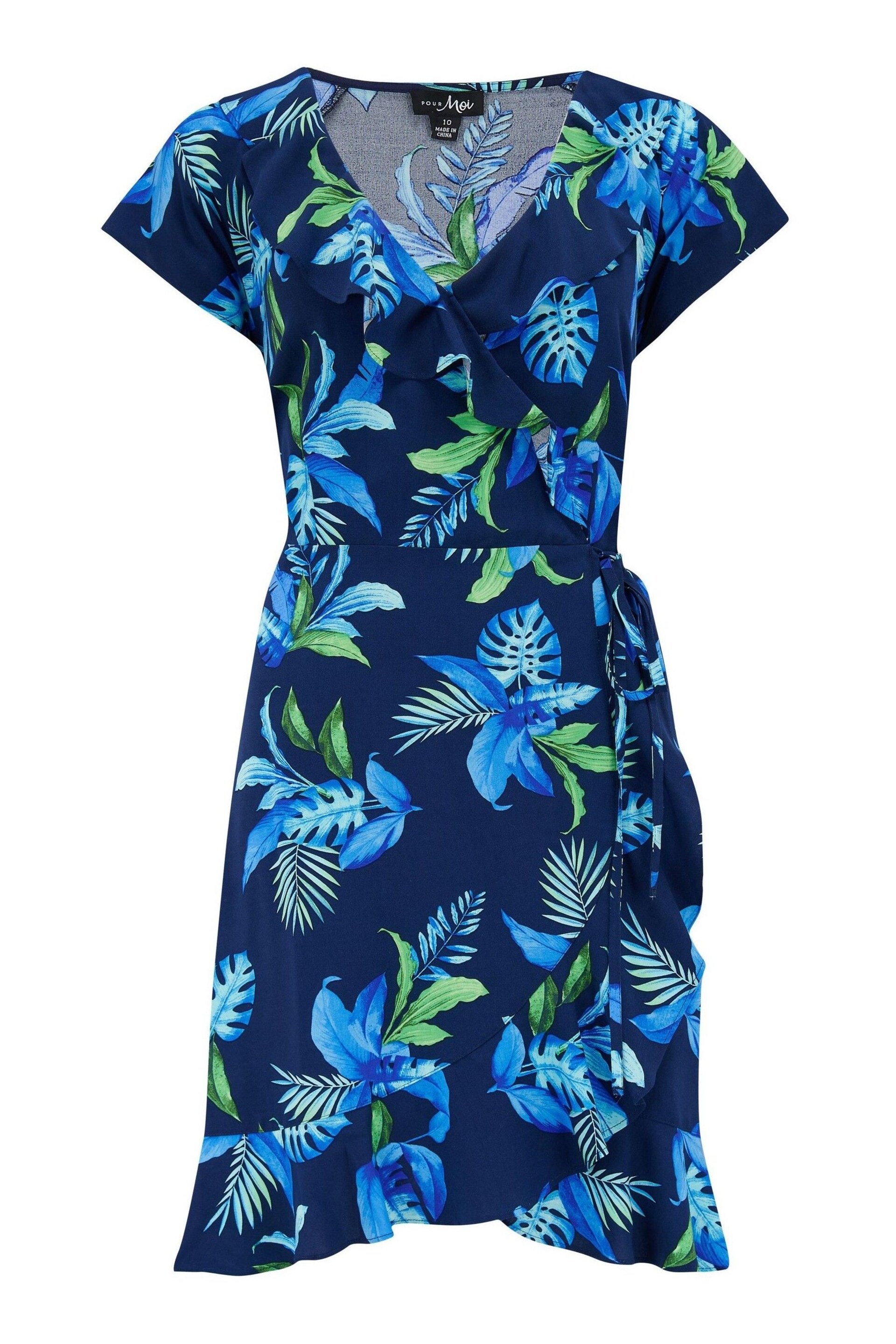 Pour Moi Blue LENZING™ ECOVERO™ Viscose Frill Wrap Beach Dress - Image 3 of 4