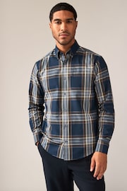 Navy Blue Madras Check - Легкий залізний ґудзик вниз Оксфордська сорочка - Image 4 of 8