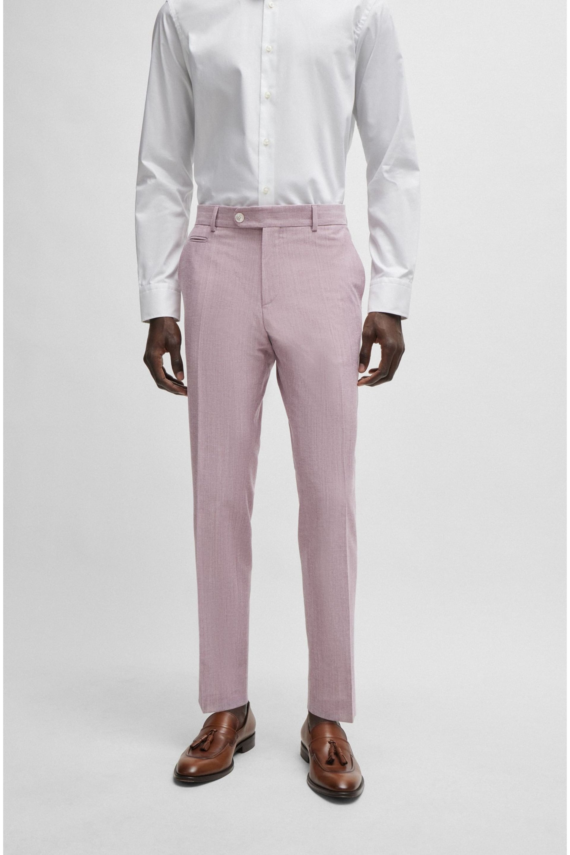 BOSS Pink Slim-Fit Trousers In A Micro-Patterned Cotton Blend - Image 1 of 5