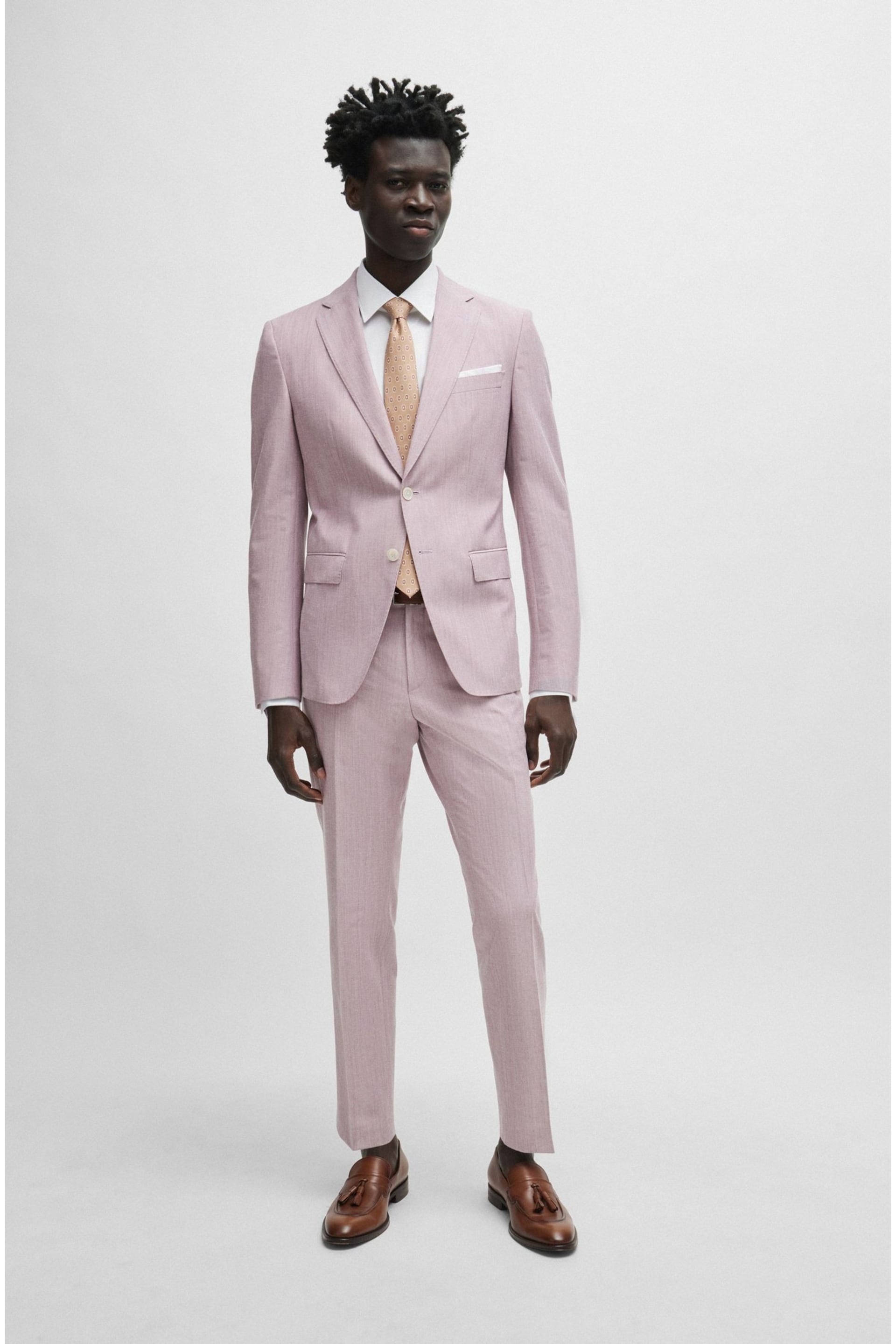 BOSS Pink Slim-Fit Trousers In A Micro-Patterned Cotton Blend - Image 3 of 5