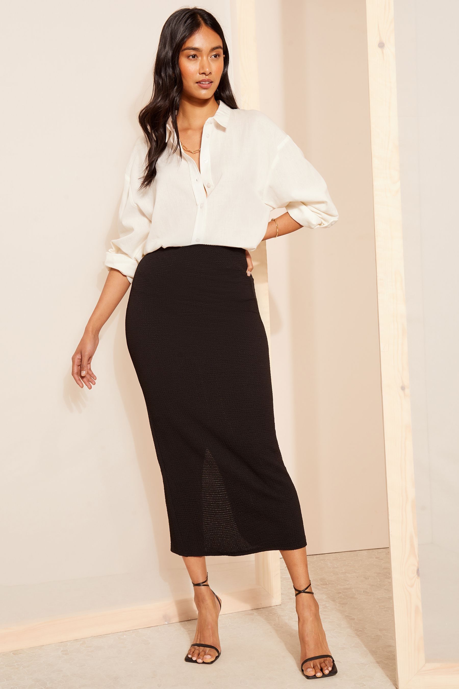 Buy Friends Like These Black Textured Jersey Midi Pencil Skirt from the Next UK online shop