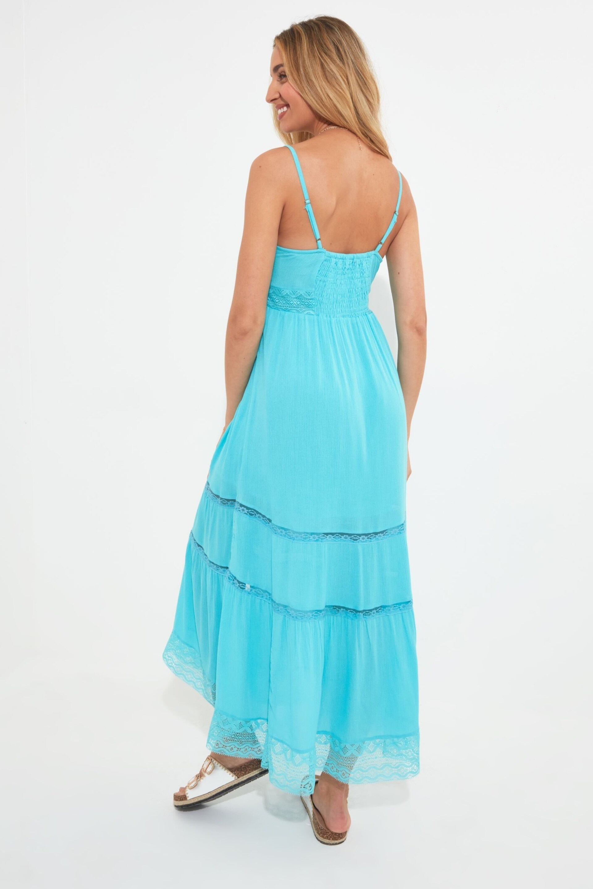 Joe Browns Blue Vibrant Tiered Strappy Button Through Maxi Sundress - Image 3 of 7