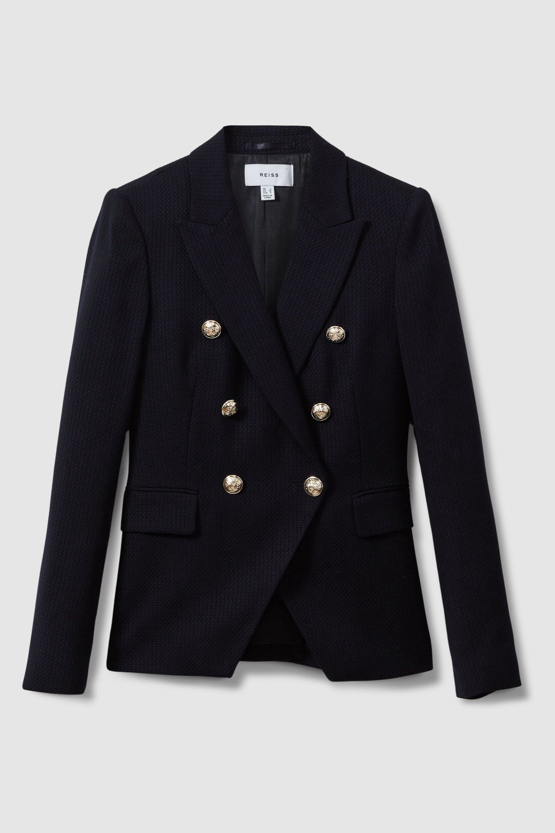 Double breasted gold button blazer shop