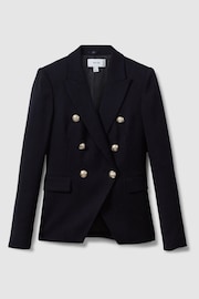 Reiss Navy Tally Petite Tailored Fit Textured Double Breasted Blazer - Image 2 of 7