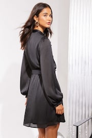 Friends Like These Black Long Sleeve Ruffle Satin Mini Dress - Image 4 of 4