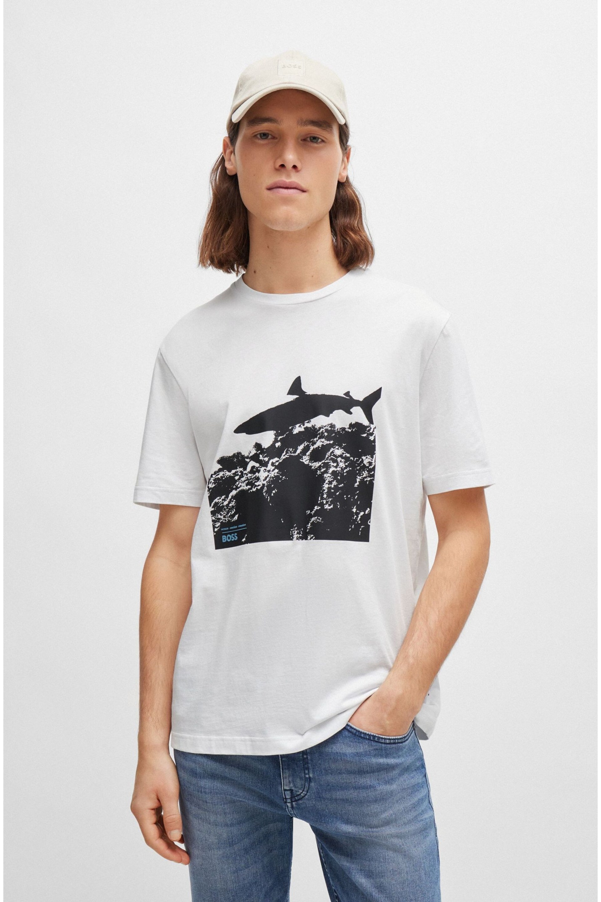 BOSS White Cotton-Jersey Regular-Fit T-Shirt With Seasonal Print - Image 1 of 5