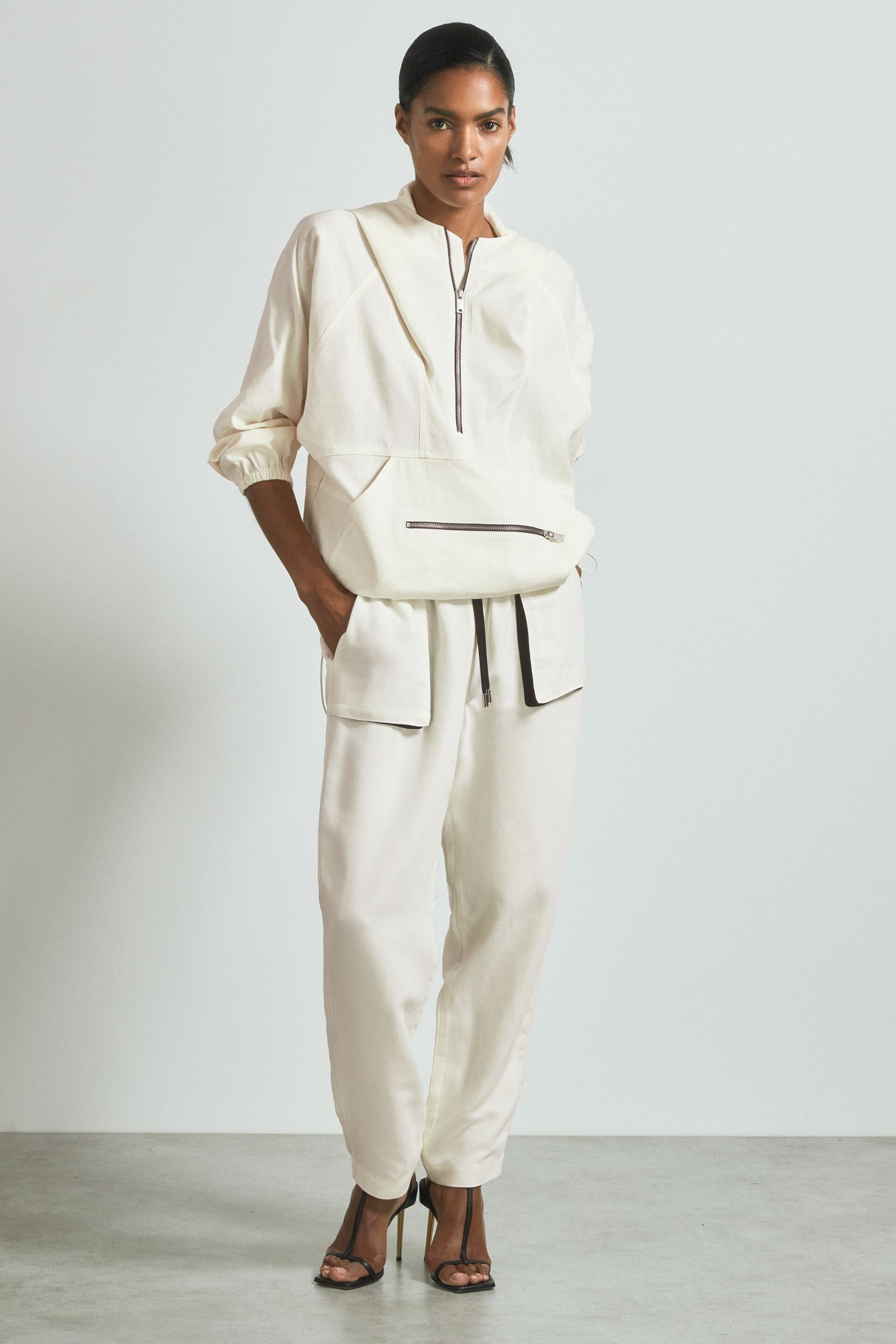 Reiss White Victoria Linen Blend Hooded Sports Jacket - Image 1 of 6