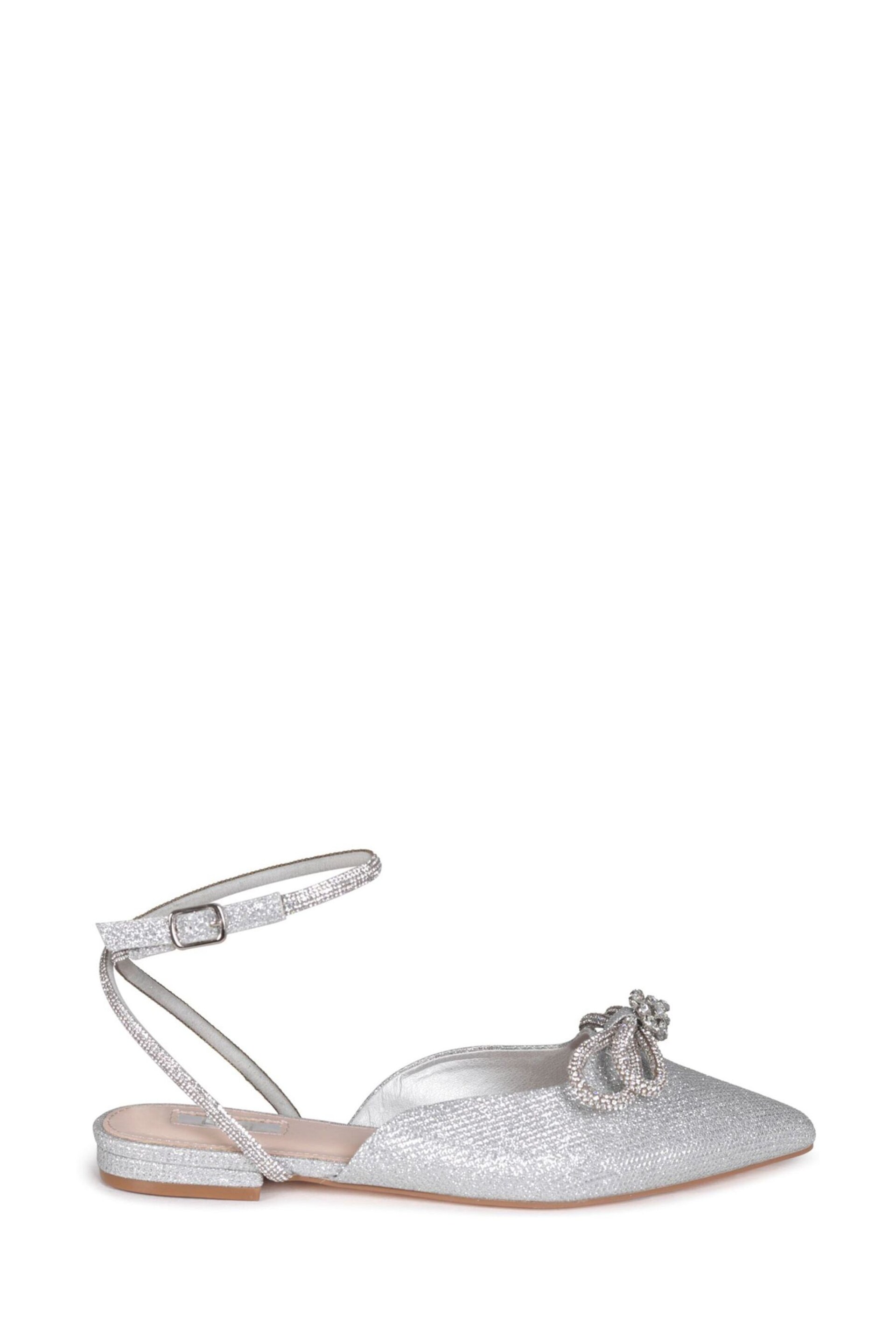 Linzi Silver Mayla Satin Flat Mules With Diamante Bow Detail - Image 2 of 4