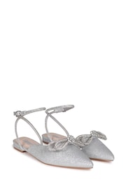 Linzi Silver Mayla Satin Flat Mules With Diamante Bow Detail - Image 3 of 4