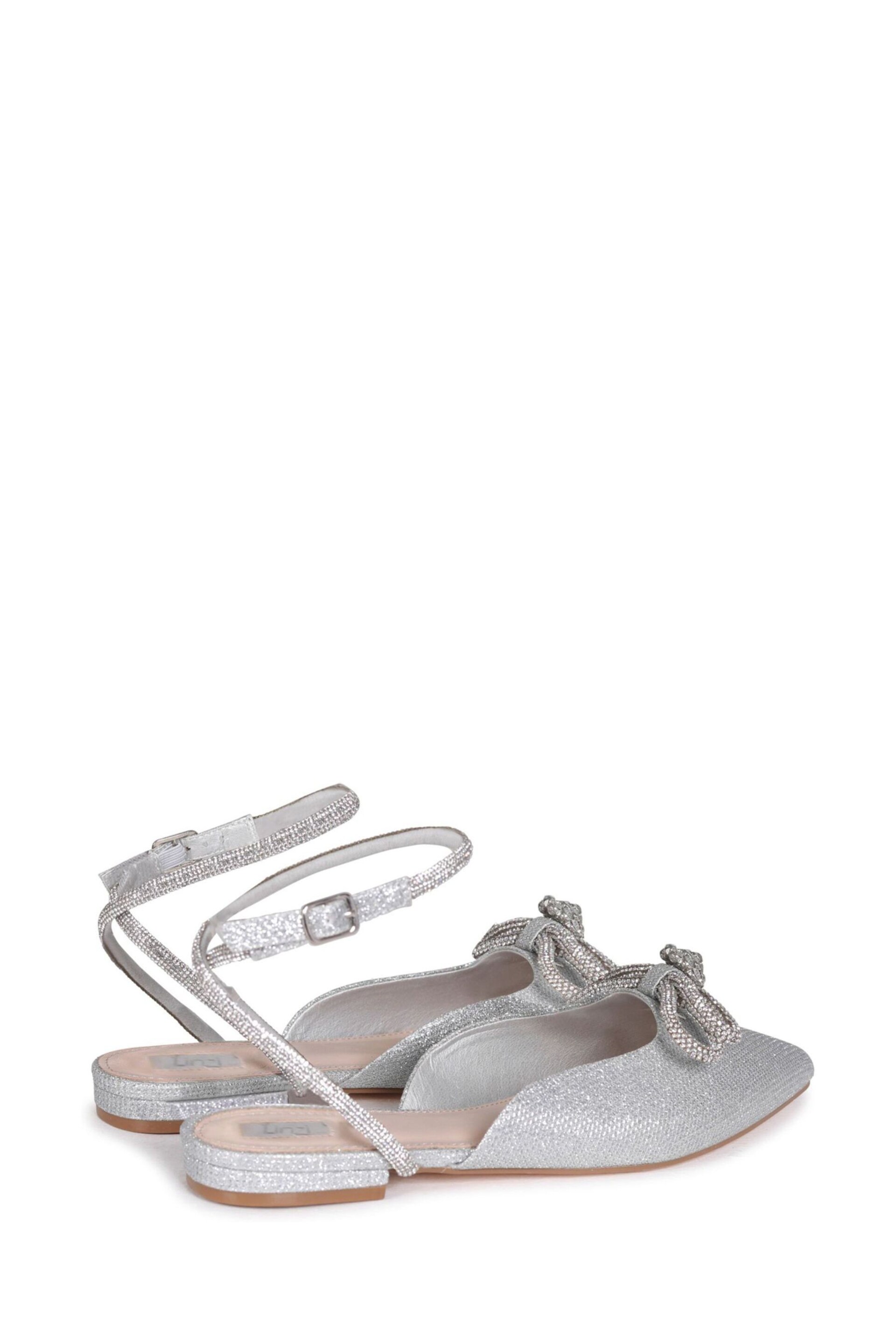 Linzi Silver Mayla Satin Flat Mules With Diamante Bow Detail - Image 4 of 4