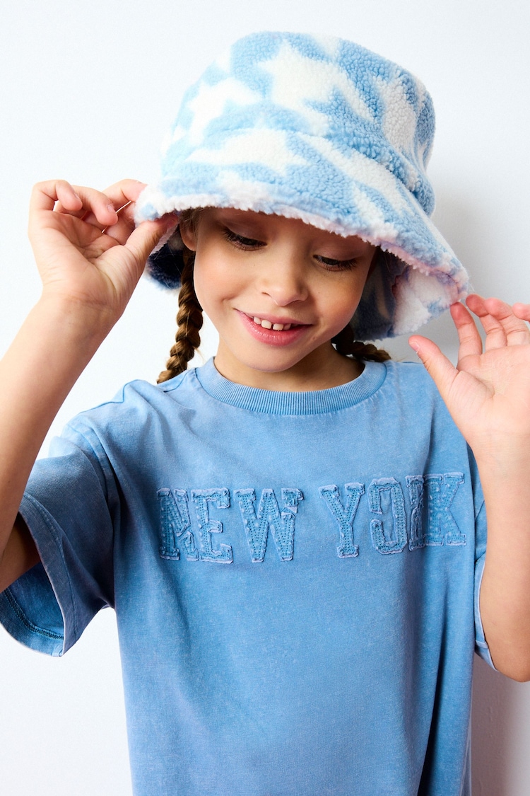 Blue/Ecru Borg Bucket Hat (1-16yrs) - Image 1 of 9