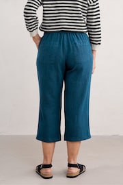 Seasalt Cornwall Blue 100% Linen Brawn Point Crops Trousers - Image 3 of 5