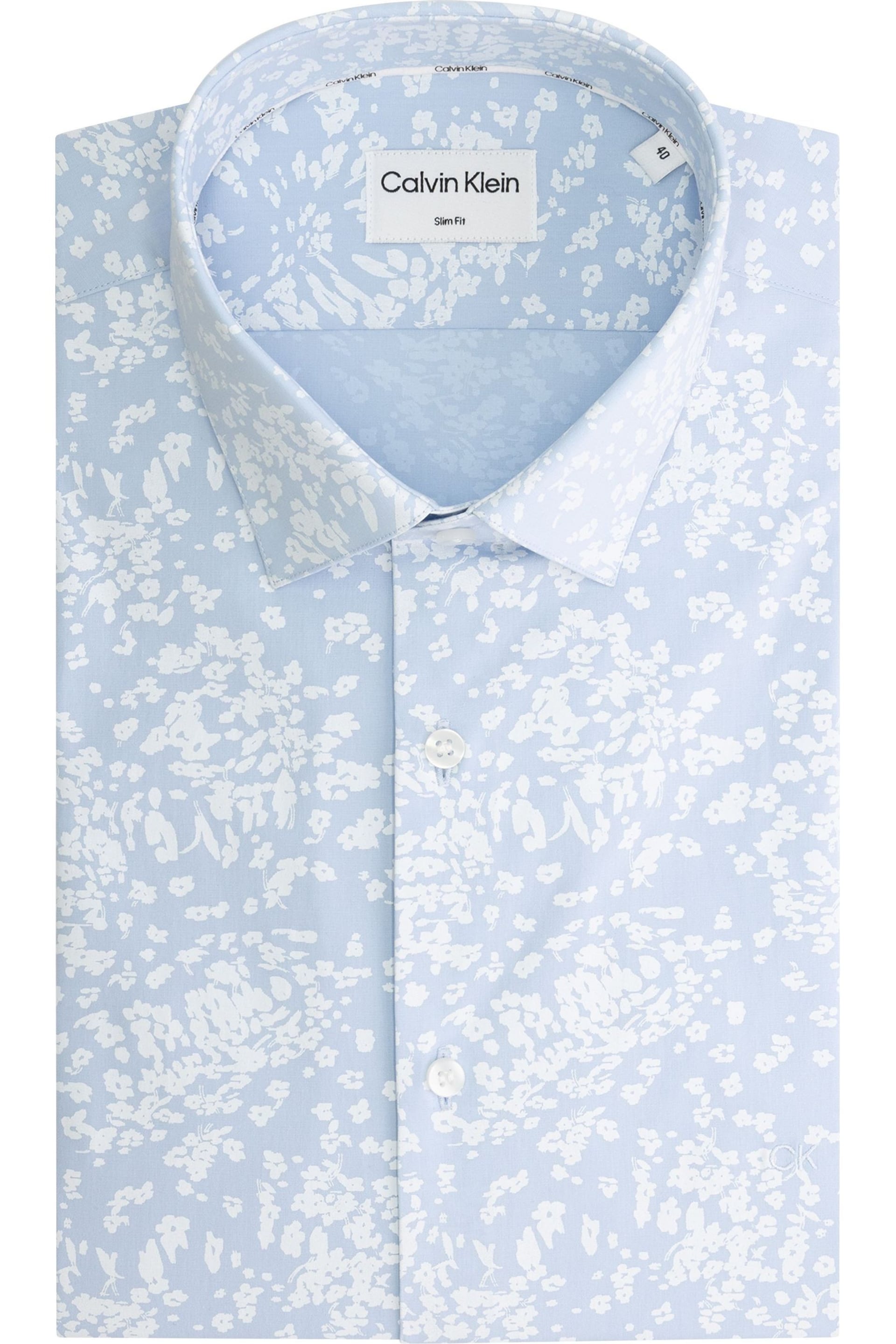 Calvin Klein Blue Slim Poplin Floral Print Shirt - Image 3 of 3