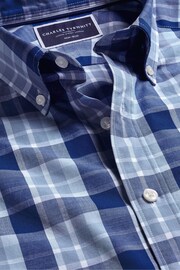 Charles Tyrwhitt Blue Check Short Sleeve Noniron Stretch Poplin Slub Shirt - Image 5 of 5