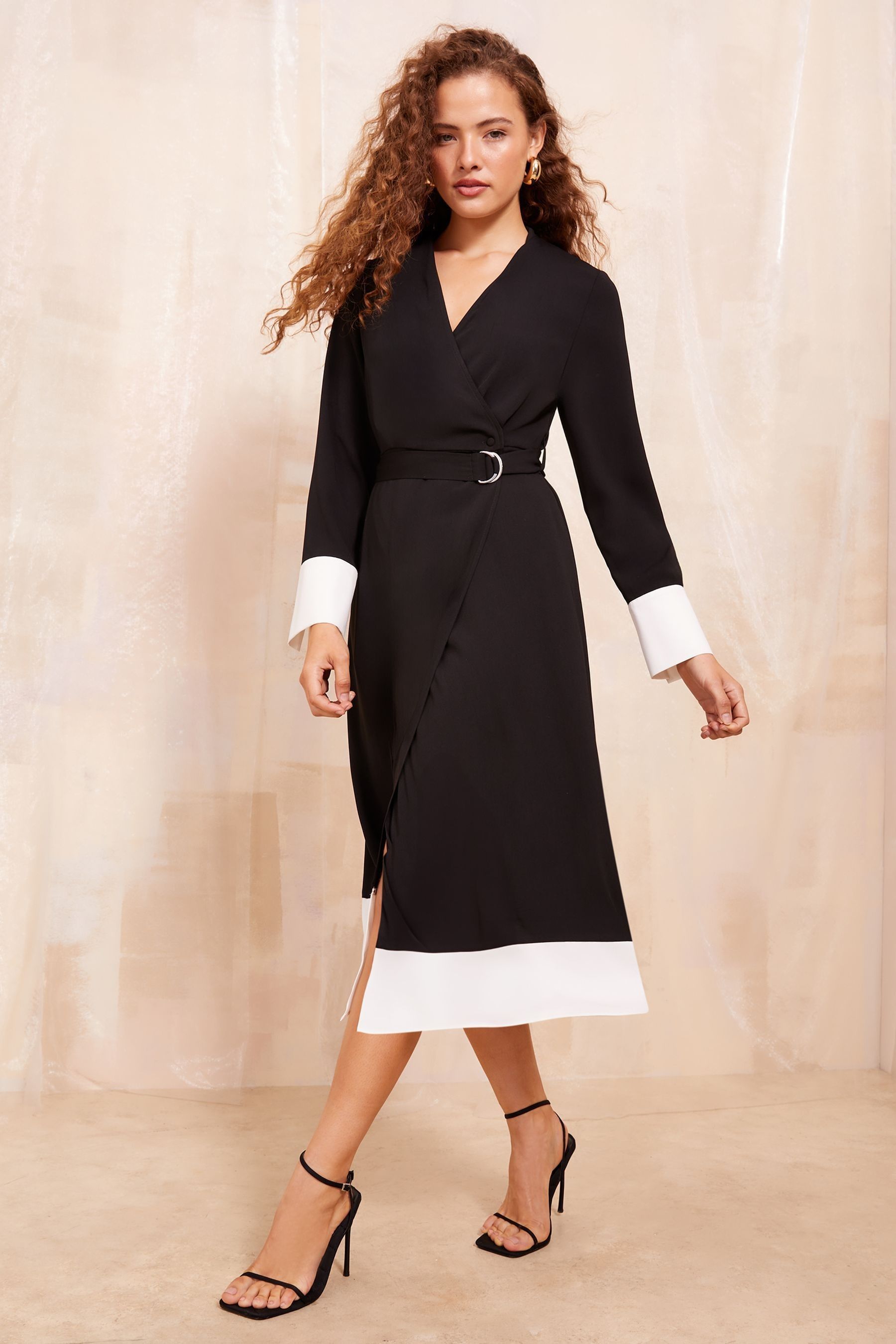 Long black wrap dress top