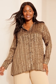 Curves Like These Brown Animal Printed Dip Back Shirt - Image 1 of 4