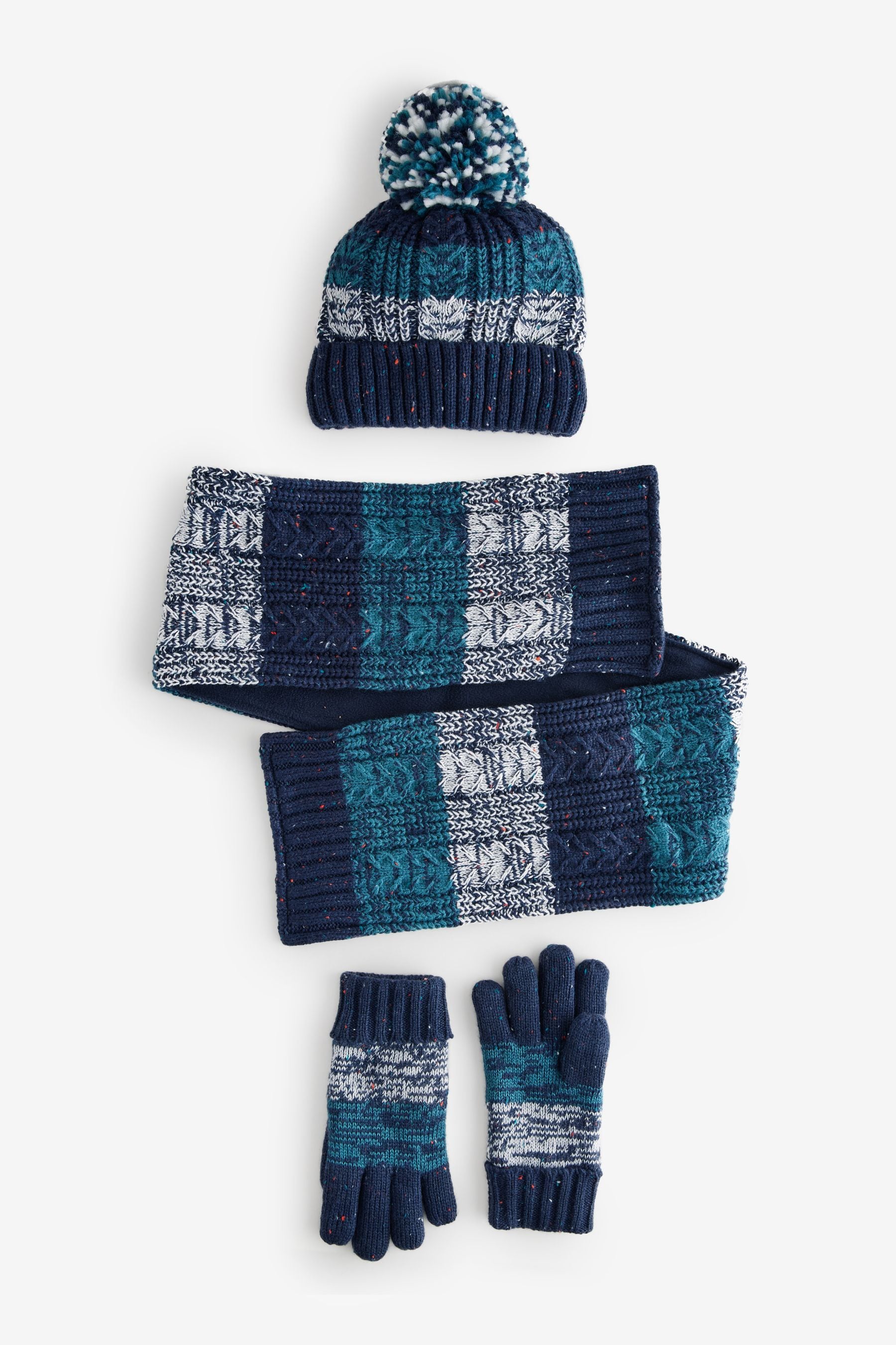 Buy Teal Blue Stripe Hat Scarf and Gloves Set 3 16yrs from the Next UK online shop