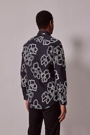 Hawes & Curtis Floral Slim Diamond Weave Mid Collar Black Shirt - Image 2 of 4