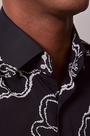 Hawes & Curtis Floral Slim Diamond Weave Mid Collar Black Shirt - Image 3 of 4