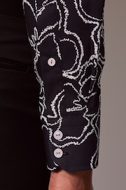 Hawes & Curtis Floral Slim Diamond Weave Mid Collar Black Shirt - Image 4 of 4