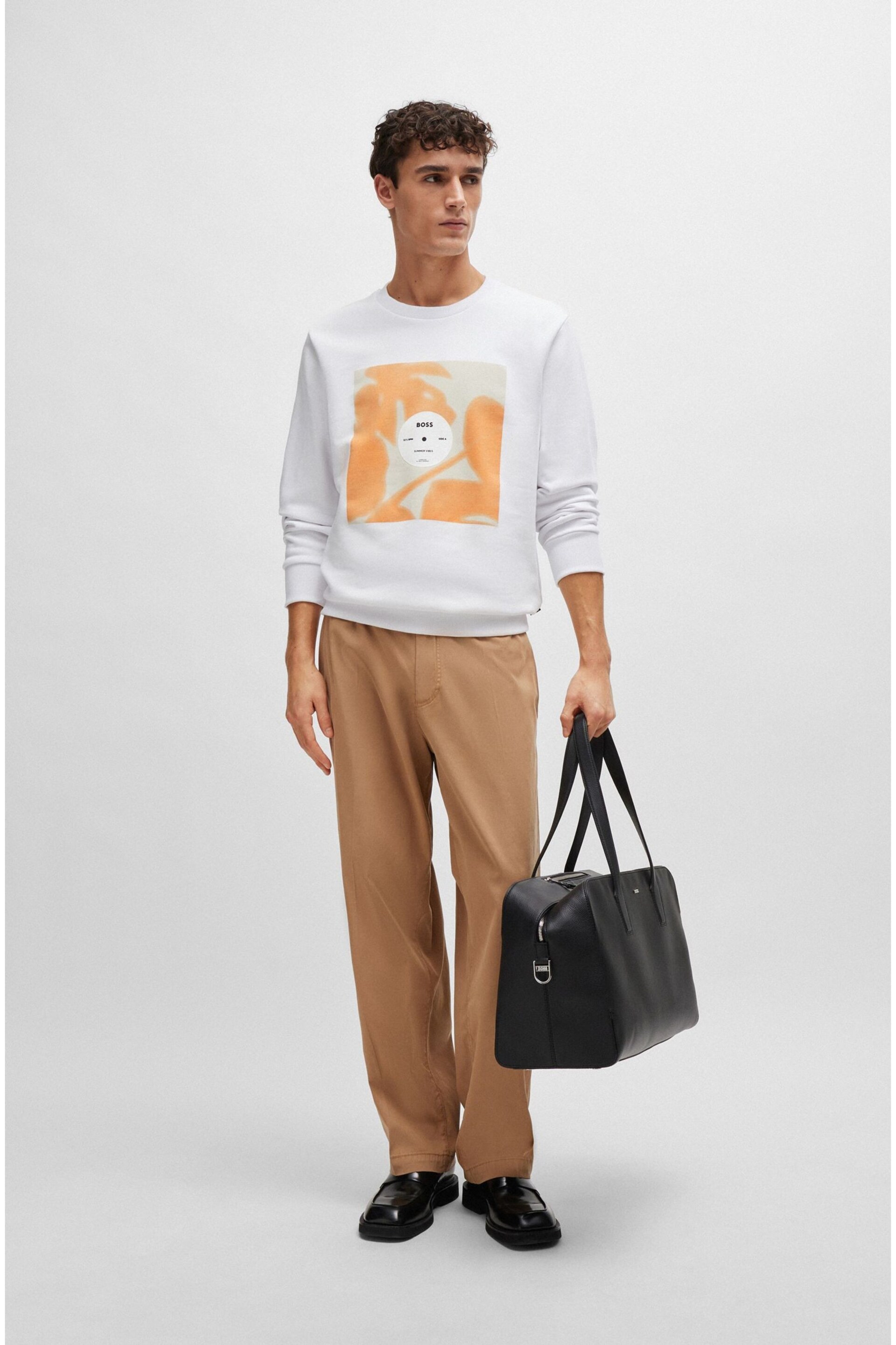 BOSS White Cotton-Terry Relaxed-Fit Sweatshirt With Seasonal Artwork - Image 4 of 5