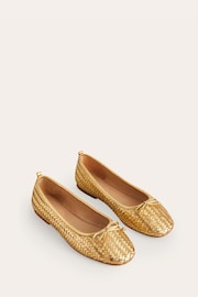 Boden Gold Kitty Flexi Sole Ballet Pumps - Image 3 of 4