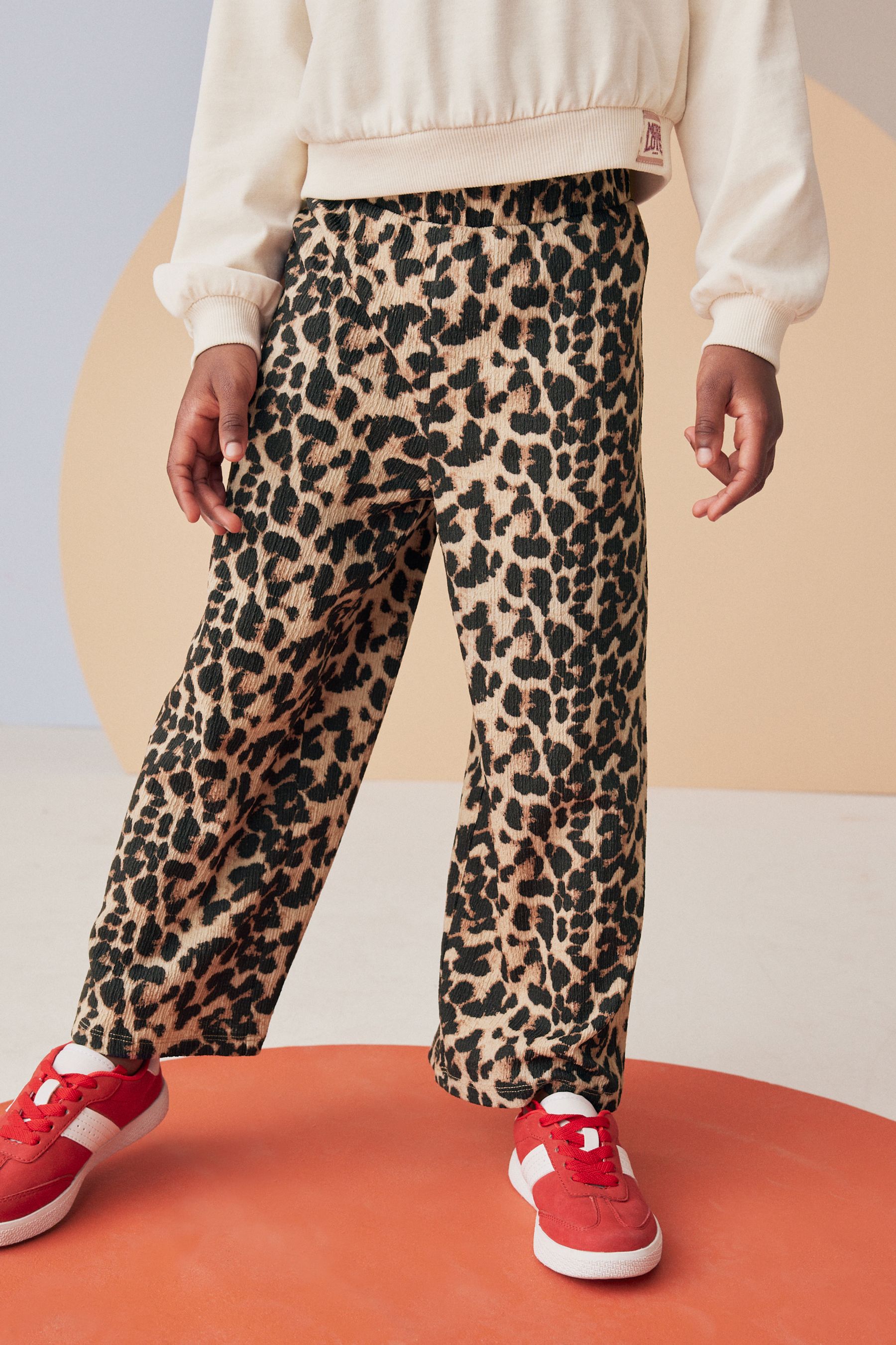 Buy Leopard Print Textured Wide Leg Trousers 3 16yrs from the Next UK online shop