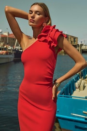 Forever New Red Celeste One Shoulder Ruffle Bodycon Dress - Image 2 of 6