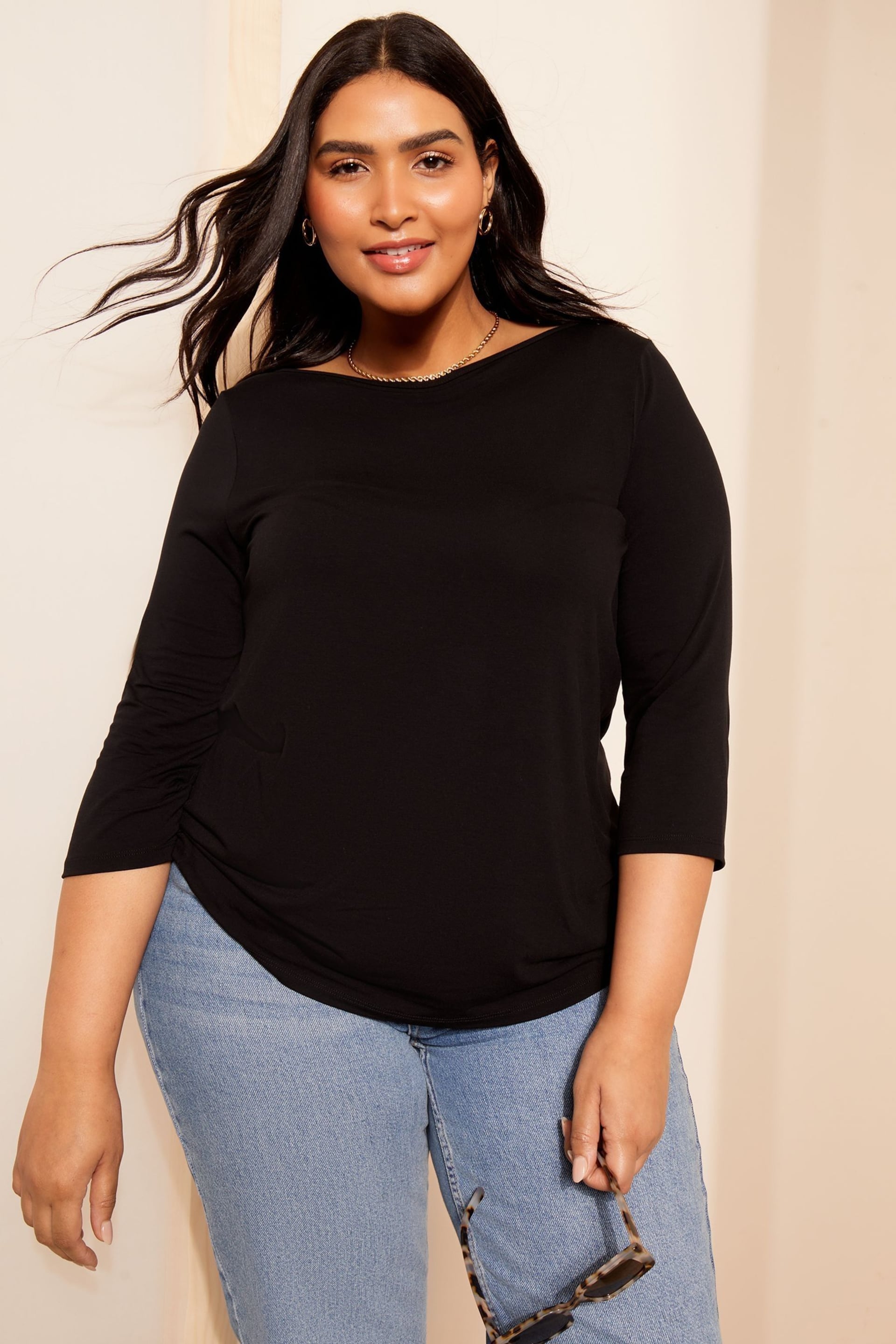 Curves Like These Black Boat Neck T-Shirt - Image 1 of 4