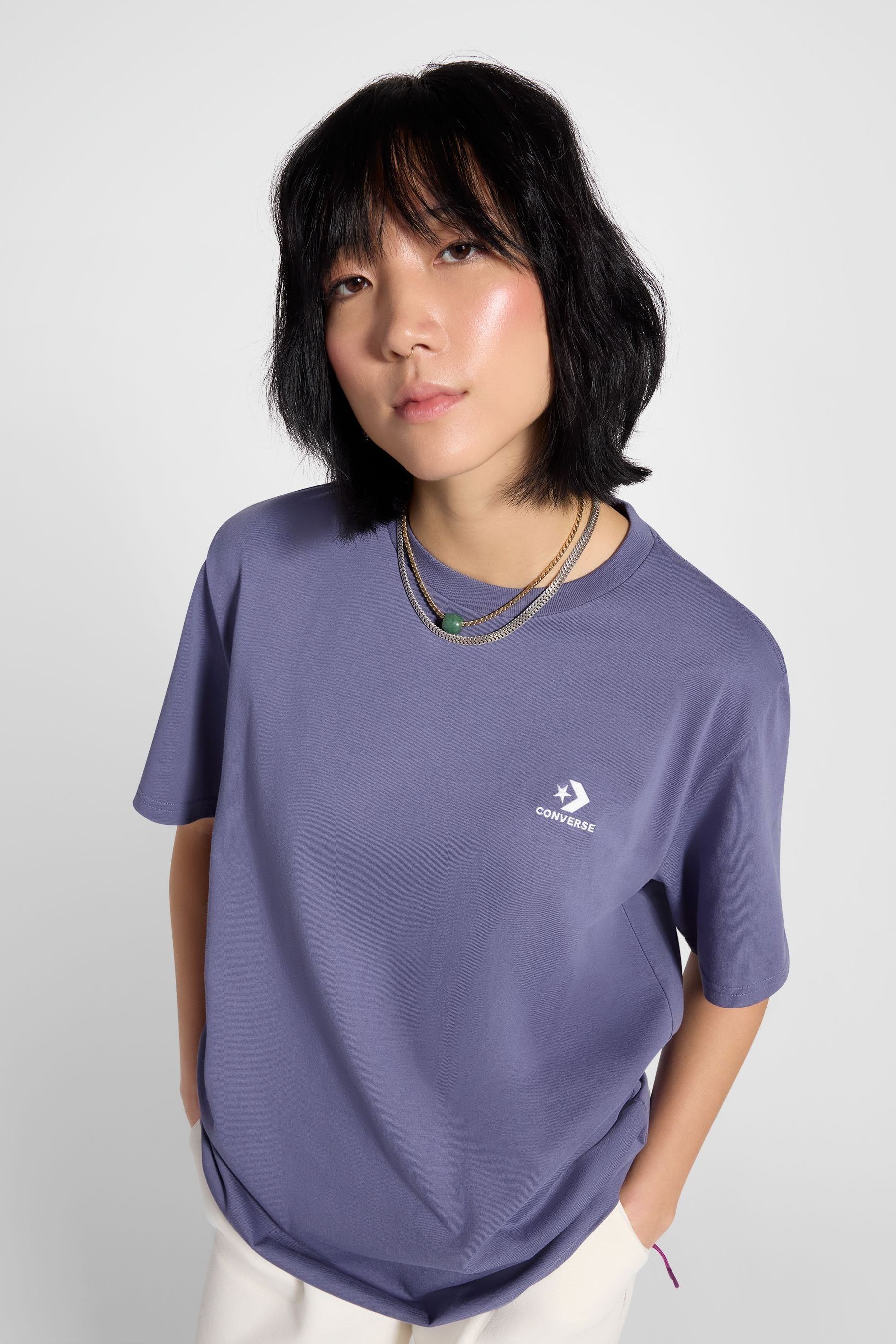 Purple converse shirt store