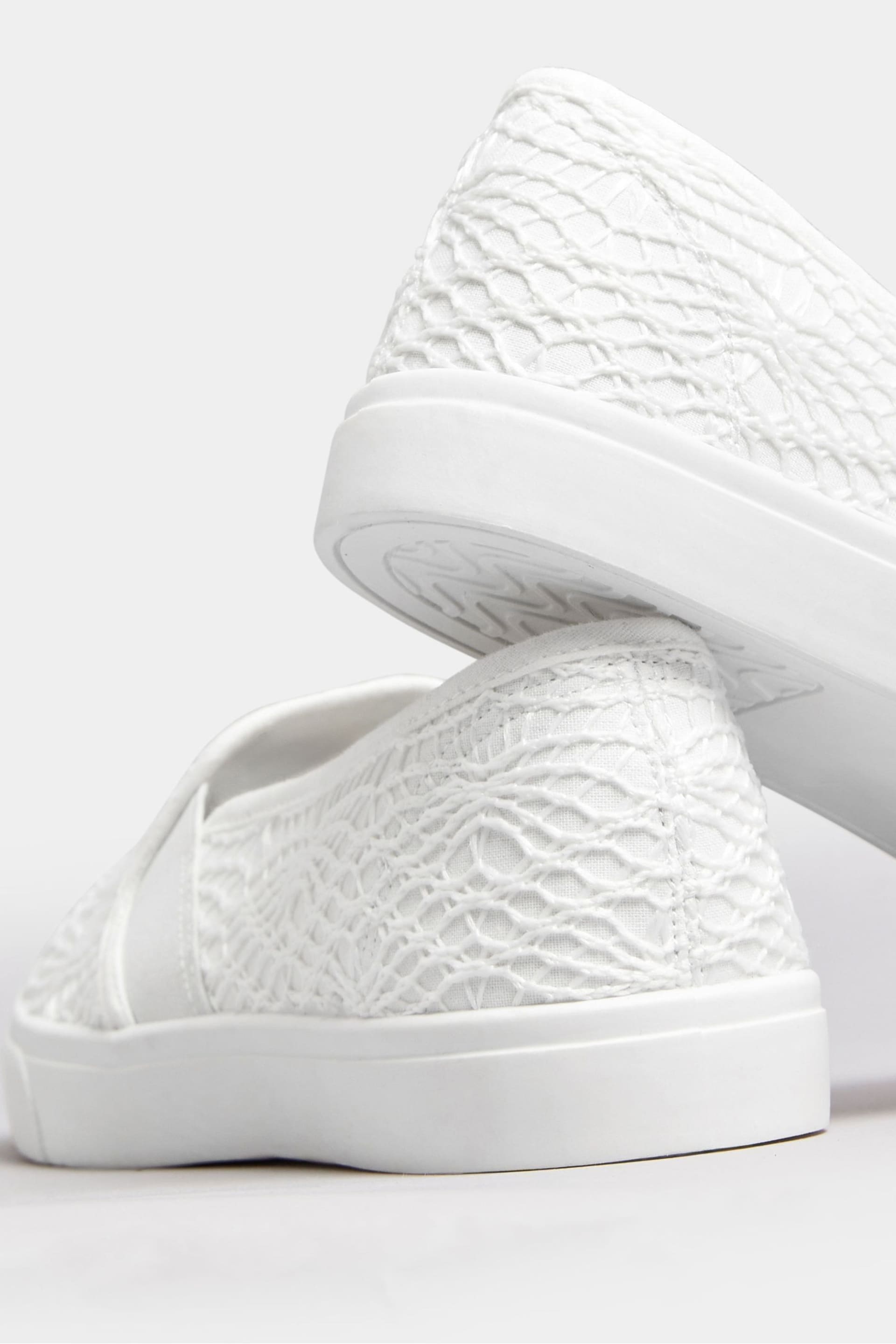Yours Curve White Broderie Anglaise Slip-On Trainers In Wide E Fit - Image 4 of 5