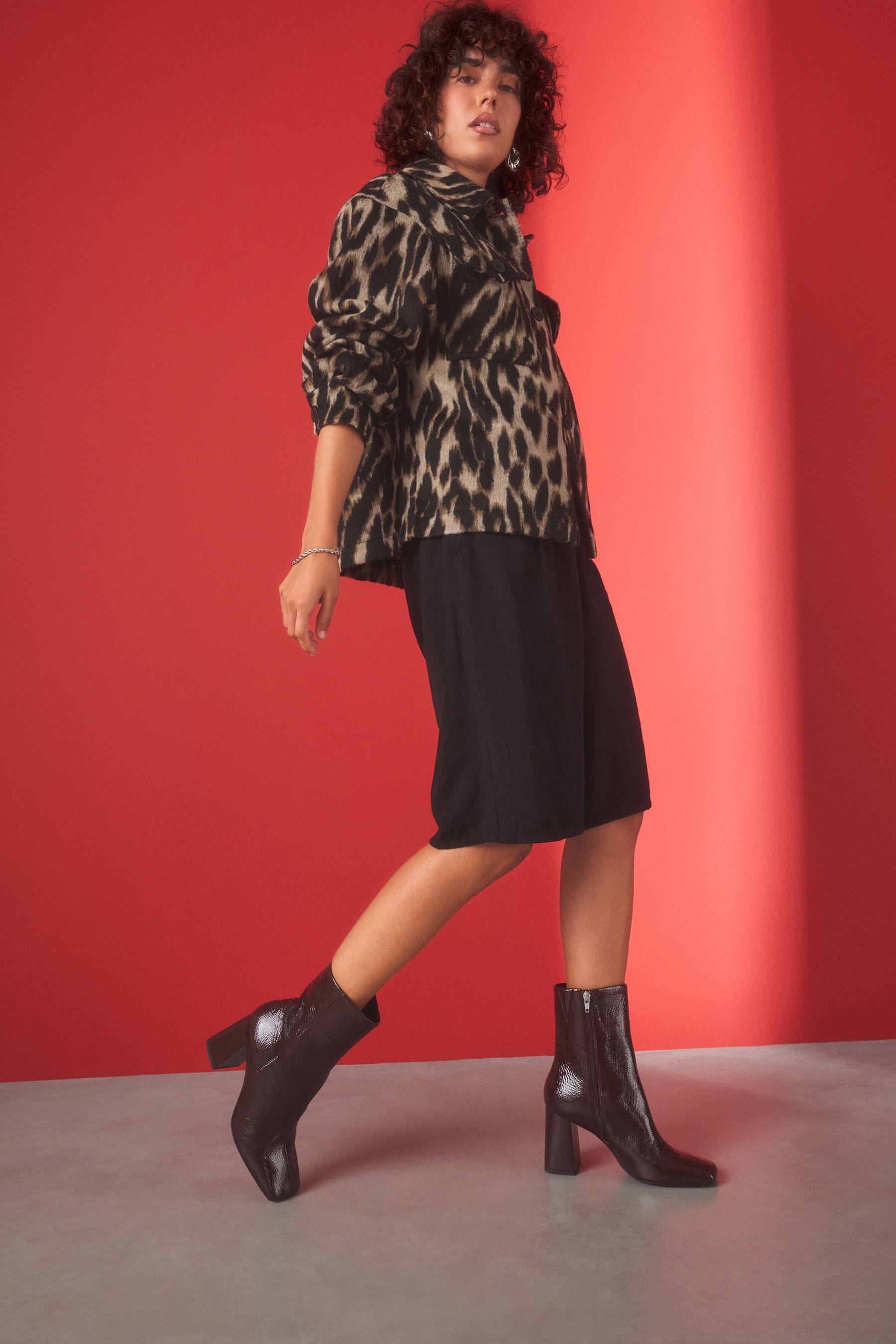 Buy Burgundy Red Patent Forever Comfort Square Toe Block Heeled Ankle Boots from the Next UK online shop